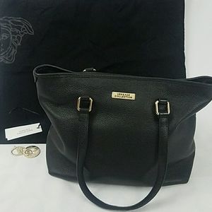Versace Pebbled Leather Tote Handbag